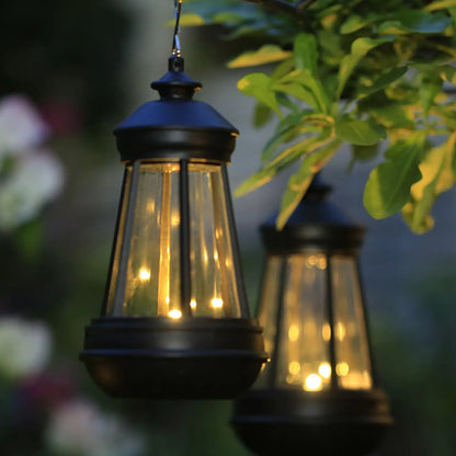 Retro solarna lampa naftowa LED, wisząca latarnia ogrodowa