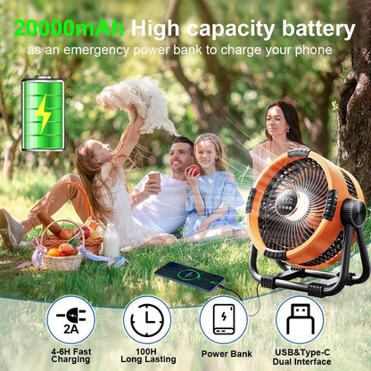 Przenośny wentylator 20000mAh z powerbankiem i sufitowym mocowaniem
