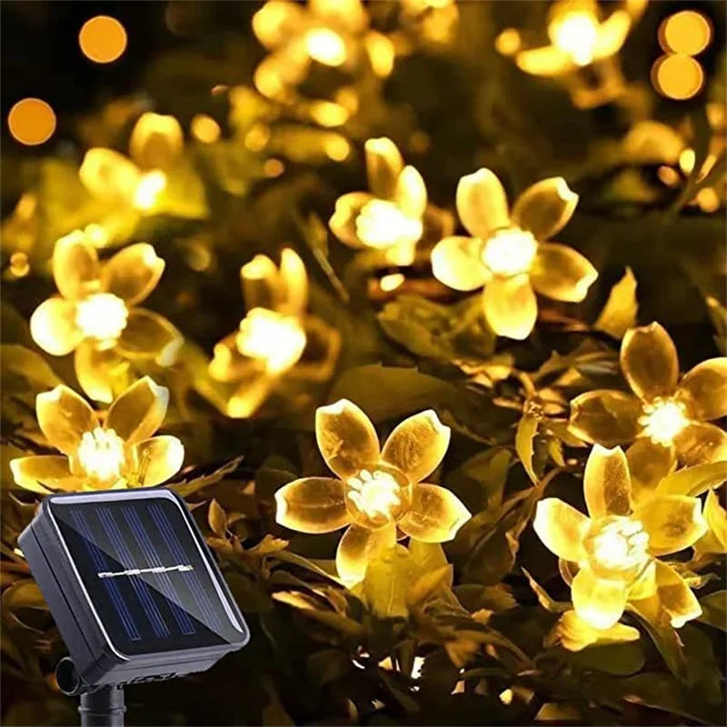 Solarne kwiatowe lampki ogrodowe, wodoodporne, dekoracyjne girlandy